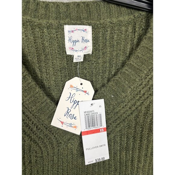 Hippie Rose Juniors' V-Neck Ribbed Knit Pullover Sweater Camo Green XS NWT's - Picture 6 of 8